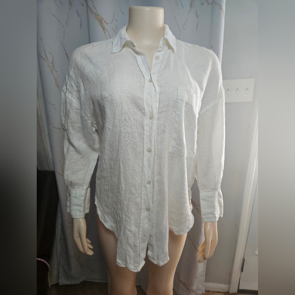 Zara White Textured Linen Top with Label